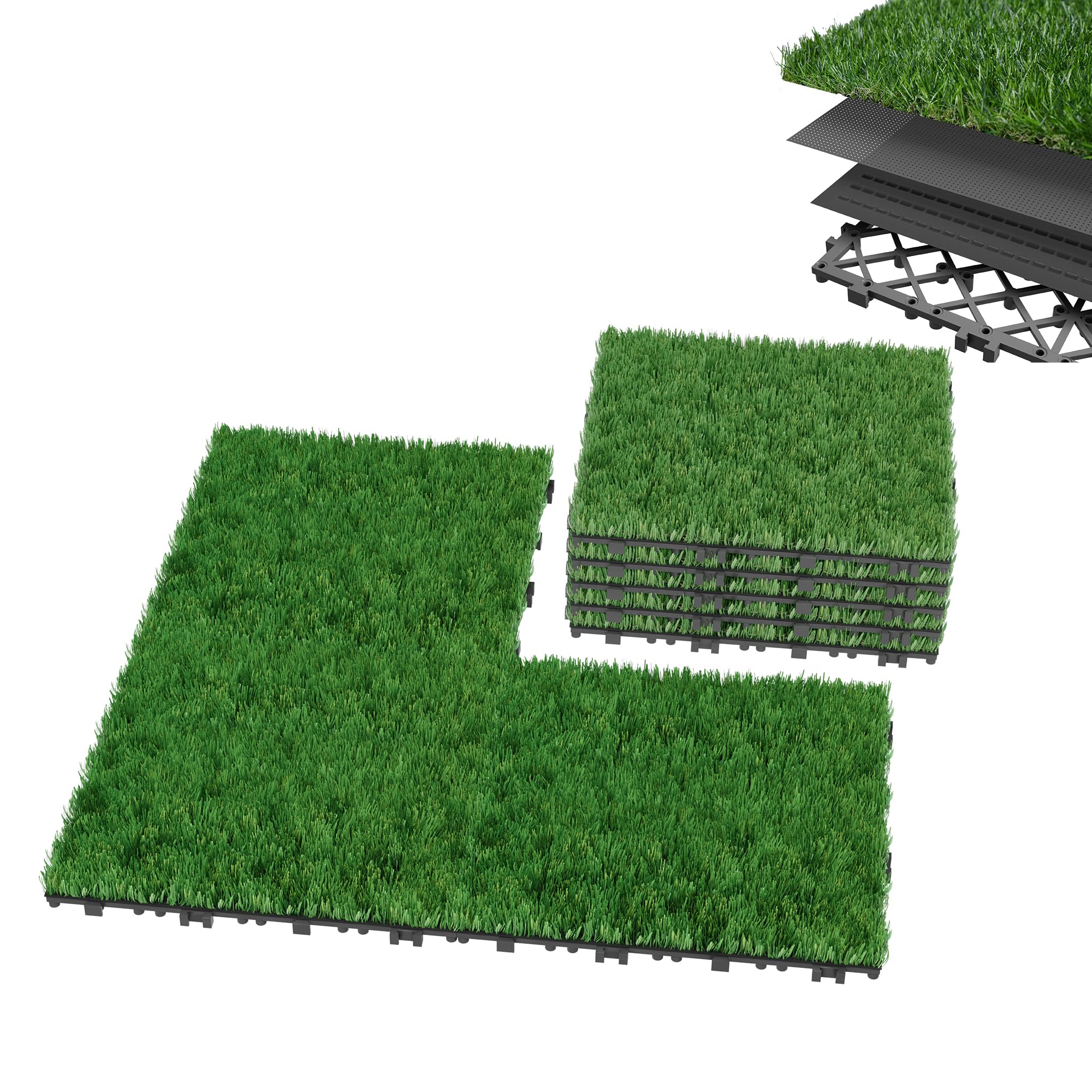 AufuN Kunstrase Rasenteppich 2m² = 22 Stücke Rasenfliese Grasmatte 30x30cm | Künstlicher Rasenkanten Kunststoff Outdoor 30 mm Florhöhe UV-beständig Ideal für Terrasse Balkon Picknicks Fußballplatz