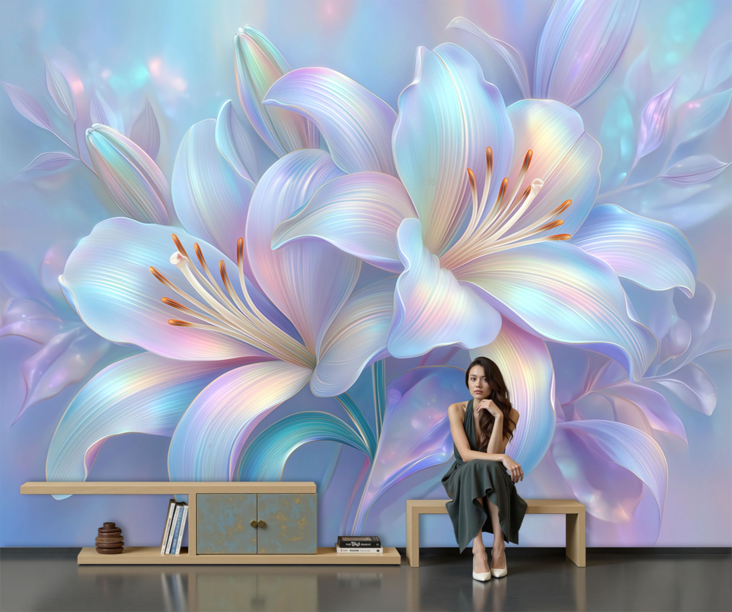 Papier peint panoramique fleurs décoration murale pour salon et chambre