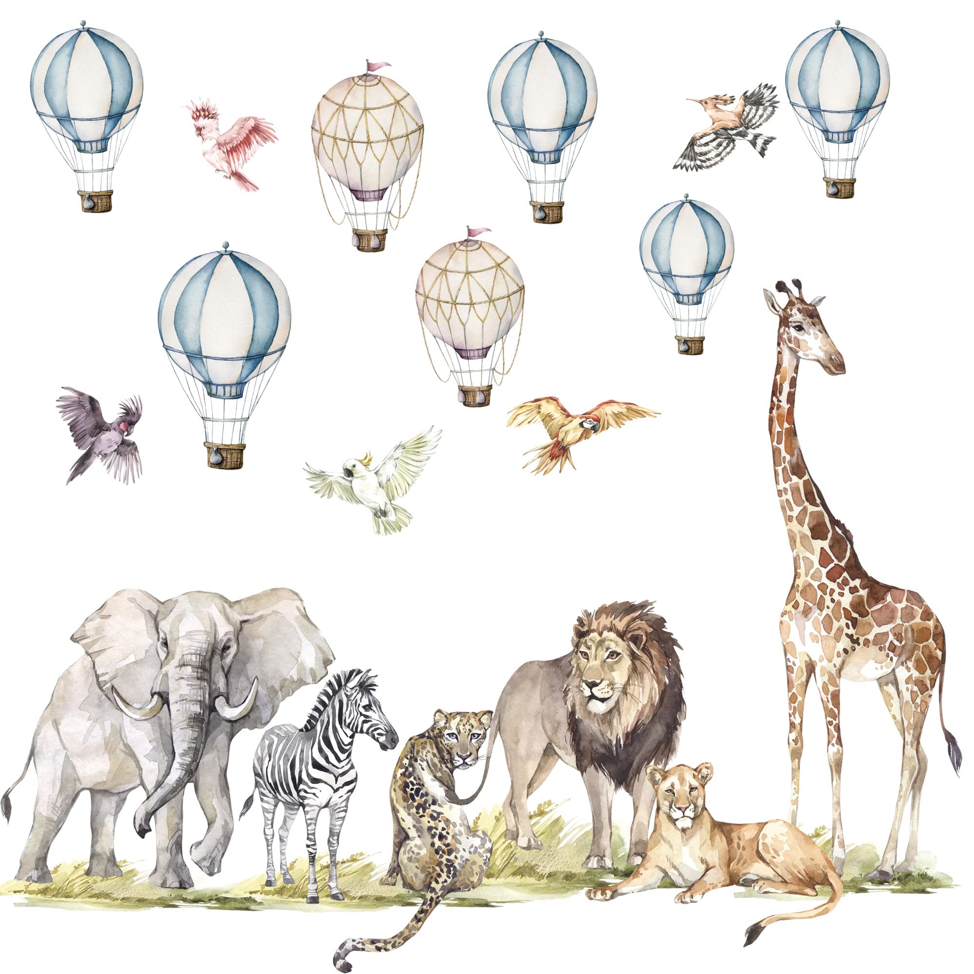 Wandtattoo mit Safari, Elefant, Löwe & Giraffe, Selbstklebender Wandaufkleber, Wandsticker für Jungen & Mädchen, Wanddeko für Kinder, Einfaches Anbringen & Rückstandsloses Entfernen