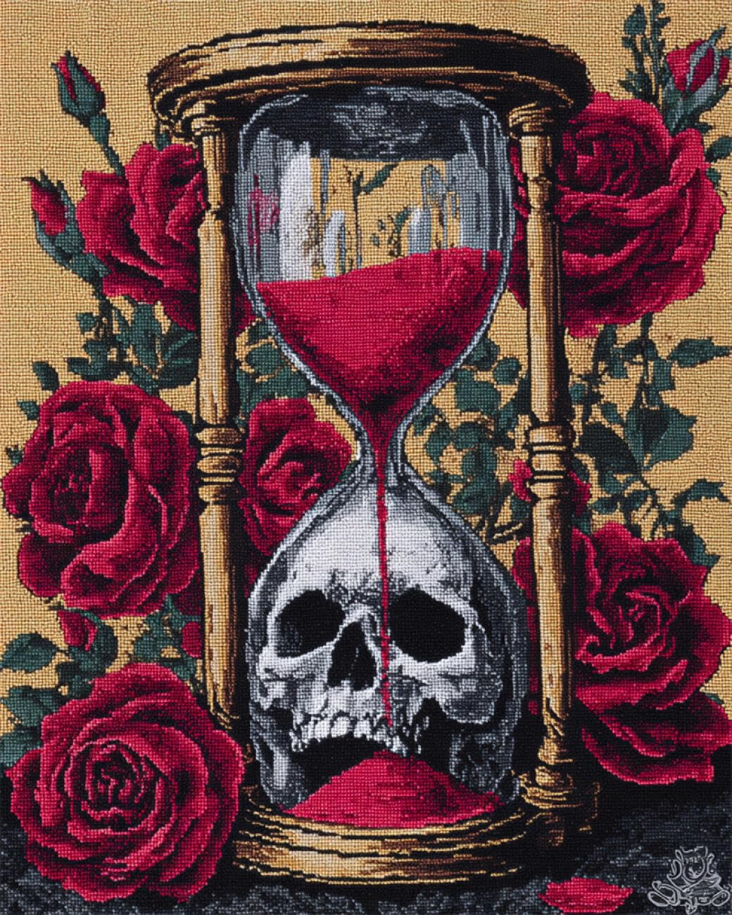 AMBATTERY Tapestry Kit Skulls and Flowers Carpet Rug Making Kit，Cross Stitch Embroidery Kits Needlework Crafts for Home Decor 31x63in