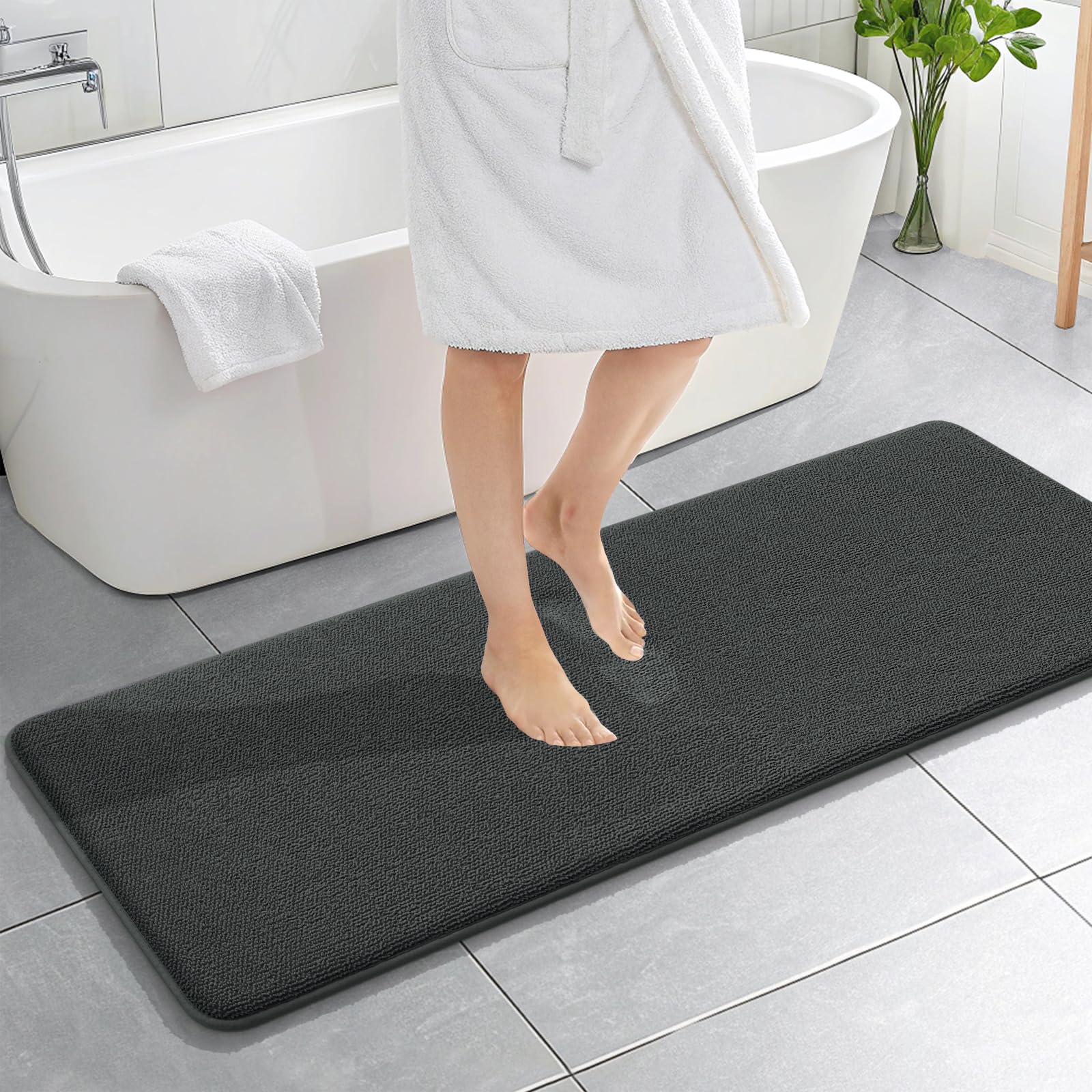 OLANLY Memory Foam Bathroom Runner Rug 59x20, Absorbent Long Mat, Dark Grey