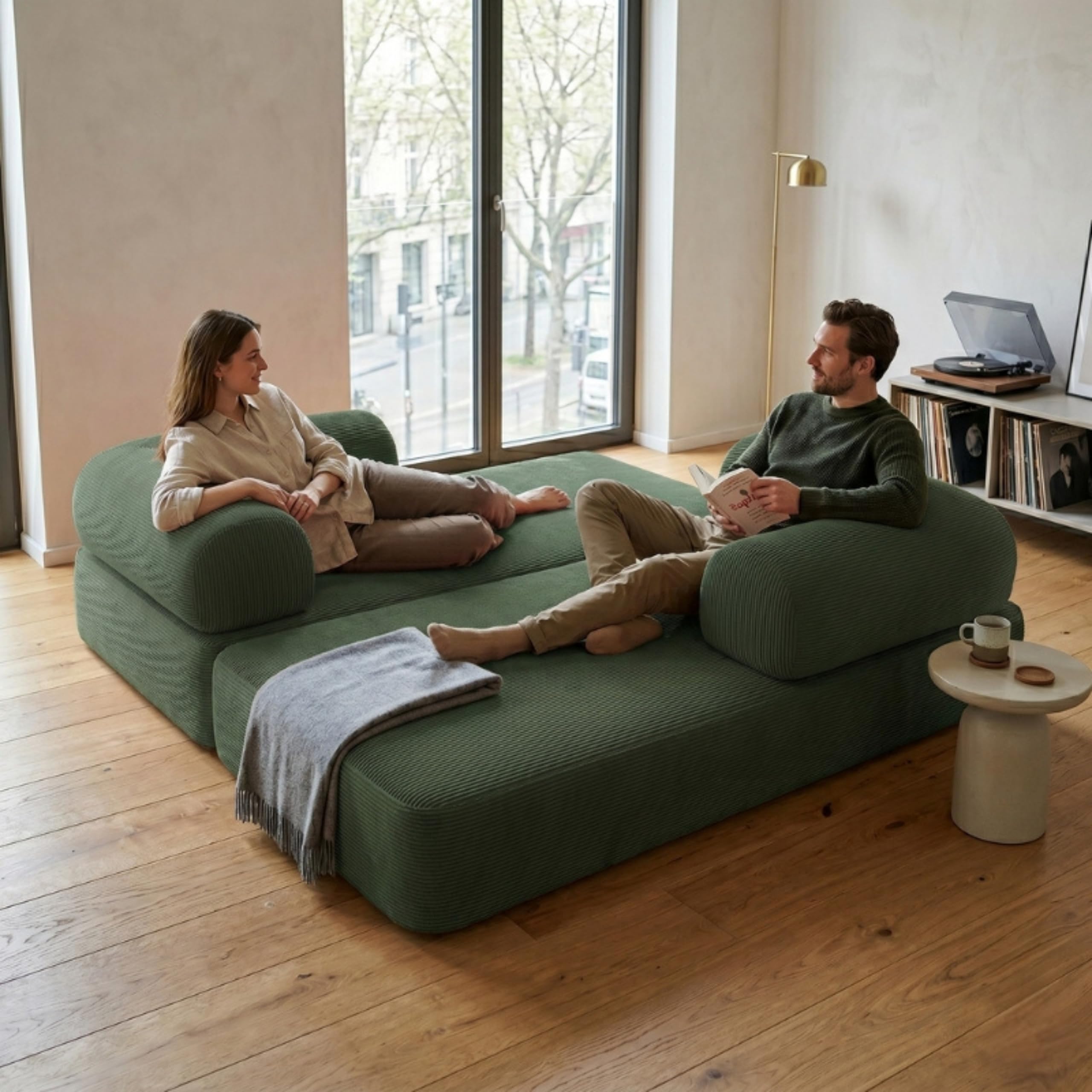 bananair - Divano 2 Posti Prodotto in Francia - Divano Letto Modulare in Schiuma ad Alta Densità e Tessuto in Velluto a Coste - Design Innovativo Boneless Couch, Spedito Compresso (Verde Foresta)