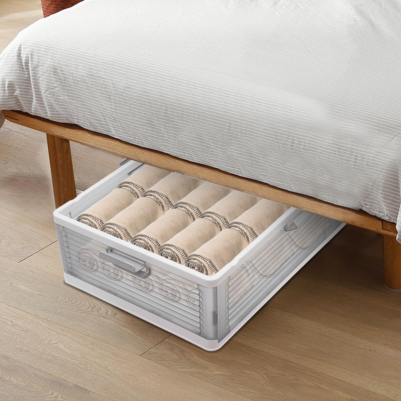 Aufbewahrungsbox mit Deckel Aufbewahrung Organizer Box Ordnungsbox mit Deckel Unterbett Aufbewahrungsbox Faltbare Unterbettkommode Aufbewahrungstasche (Weiß+Semitransparent)