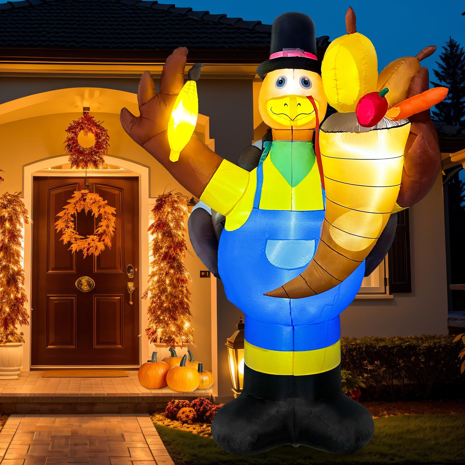 Amazon.com: Inflatable Turkey Yard Decorations Thanksgiving  8FT Thanksgiving Inflatables Outdoor Decorations with LED Lights and Cornucopia main image 2