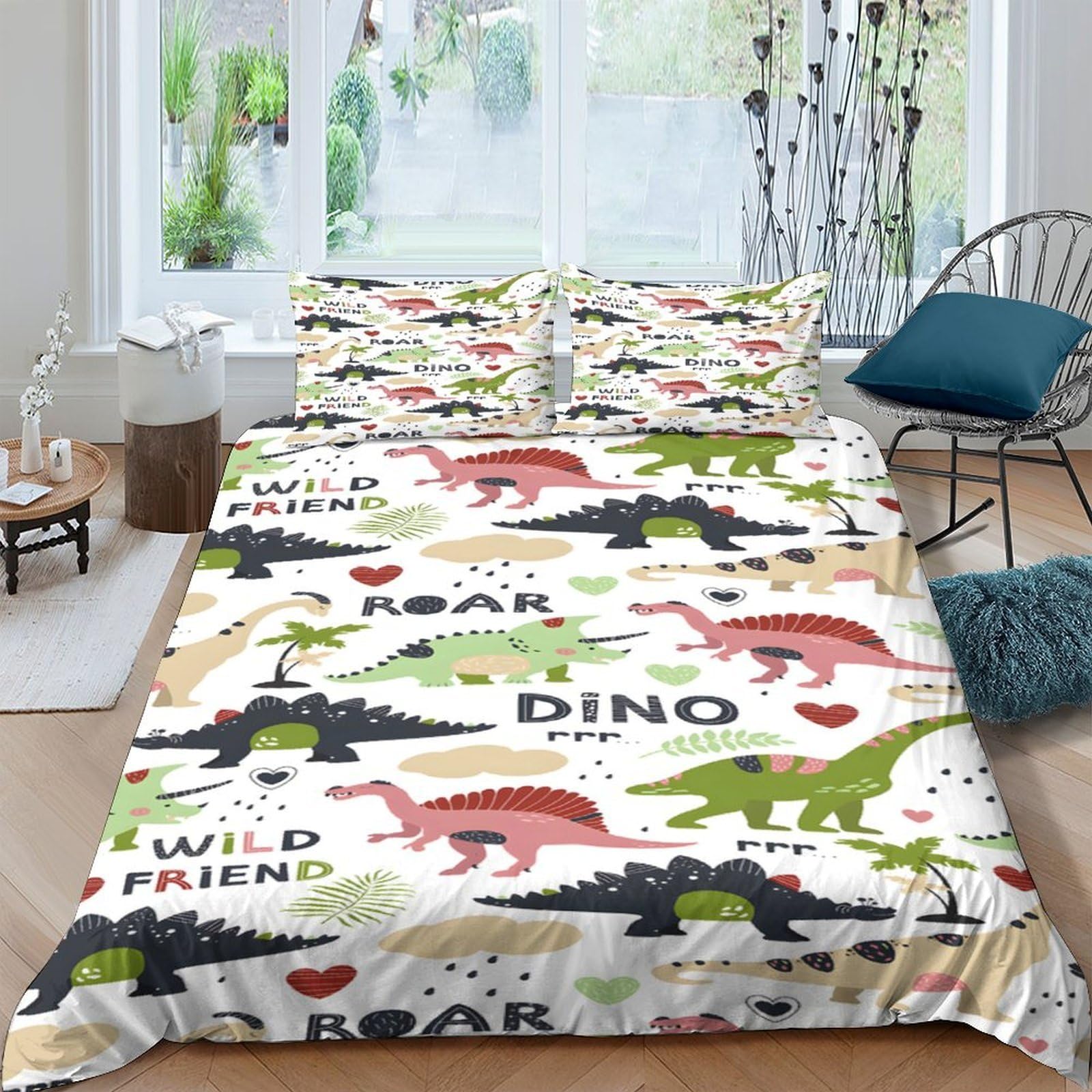 Ctjqhvkz Style-5 3D Printed Dinosaur Pattern Fitted Sheet Microfiber Soft Kids Cartoon Mattress Cover Non-Slip Machine Washable Bedroom Decor Single（135X200cm）