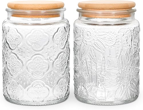 BEWAVE Tarro de vidrio vintage, paquete de 2, recipientes de almacenamiento de alimentos de 24 onzas, tarros transparentes con tapa hermética para