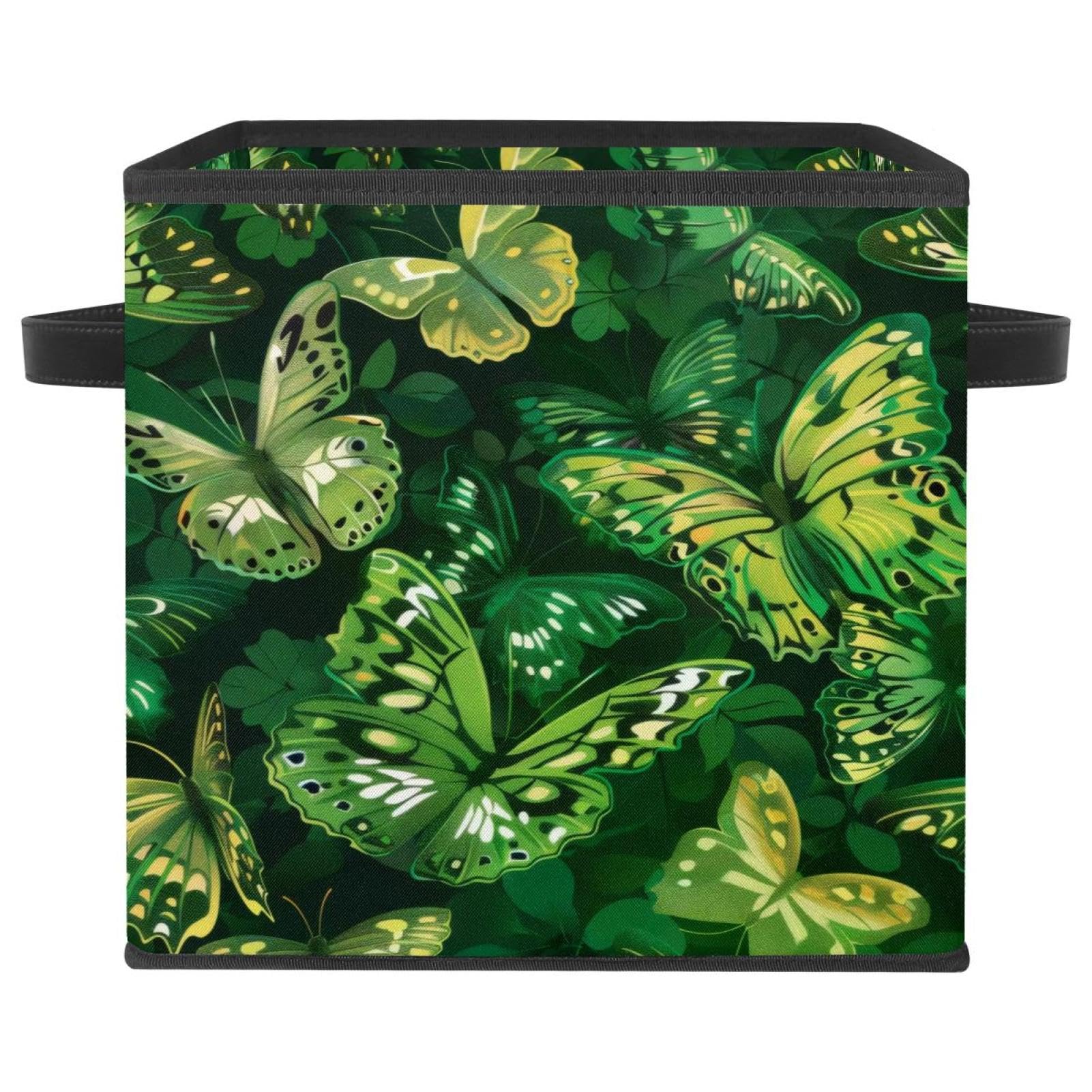 Panier de rangement pliable à double poignées et tissu Oxford résistant motif papillons