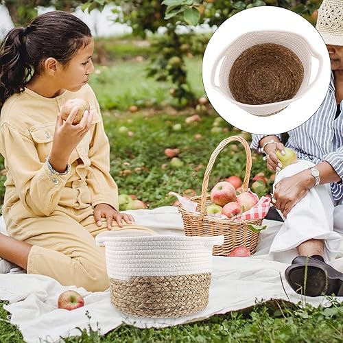 Miniatura 8 de NUOBESTY Cesta de almacenamiento tejida Soporte de almacenamiento para niños Contenedor tejido de juguete para bebé, papelera para ropa sucia, cesta