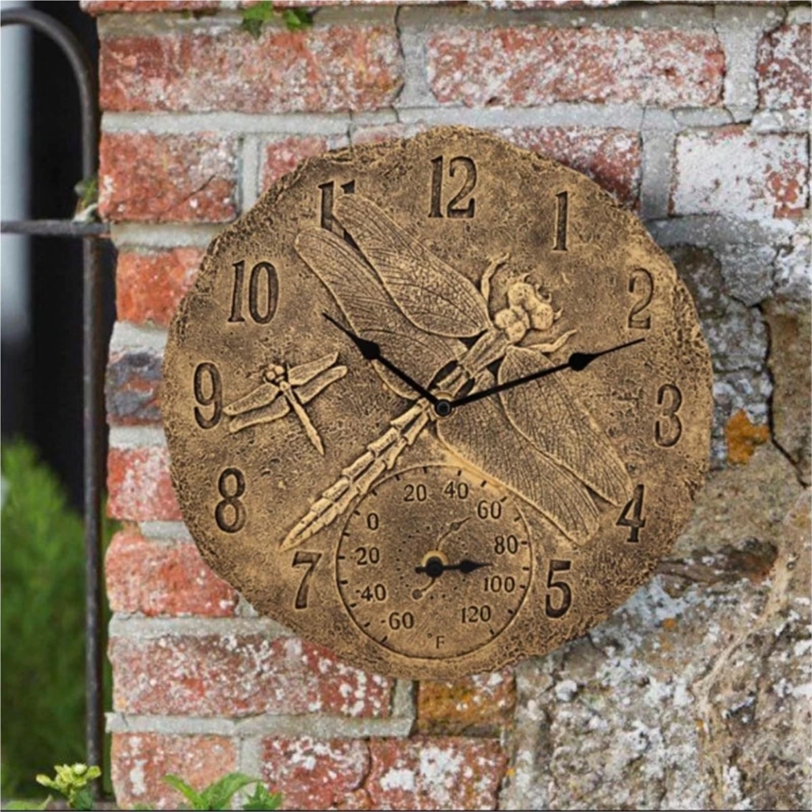 Horloge Murale en résine thermomètre Horloge extérieure pour Extérieur, Jardin, Balcon