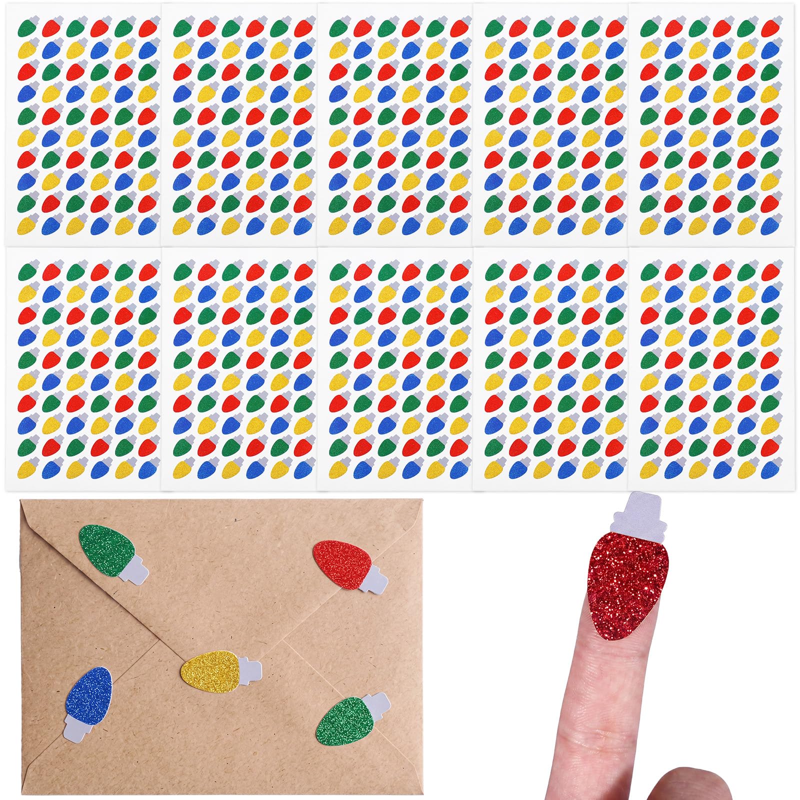 Honoson 600 Pcs Christmas Light Bulb Tiny Glitter Stickers Self Adhesive