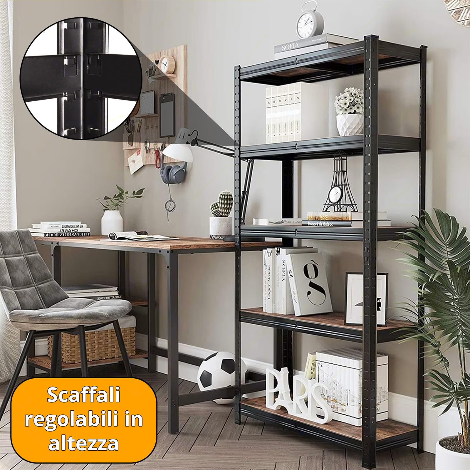 SICIGNANO CASALINGHI Scaffale in Metallo con 5 Ripiani MDF, 90x40x180 cm, Bianco (CM.75X30X173h, 1, CONFEZIONE)