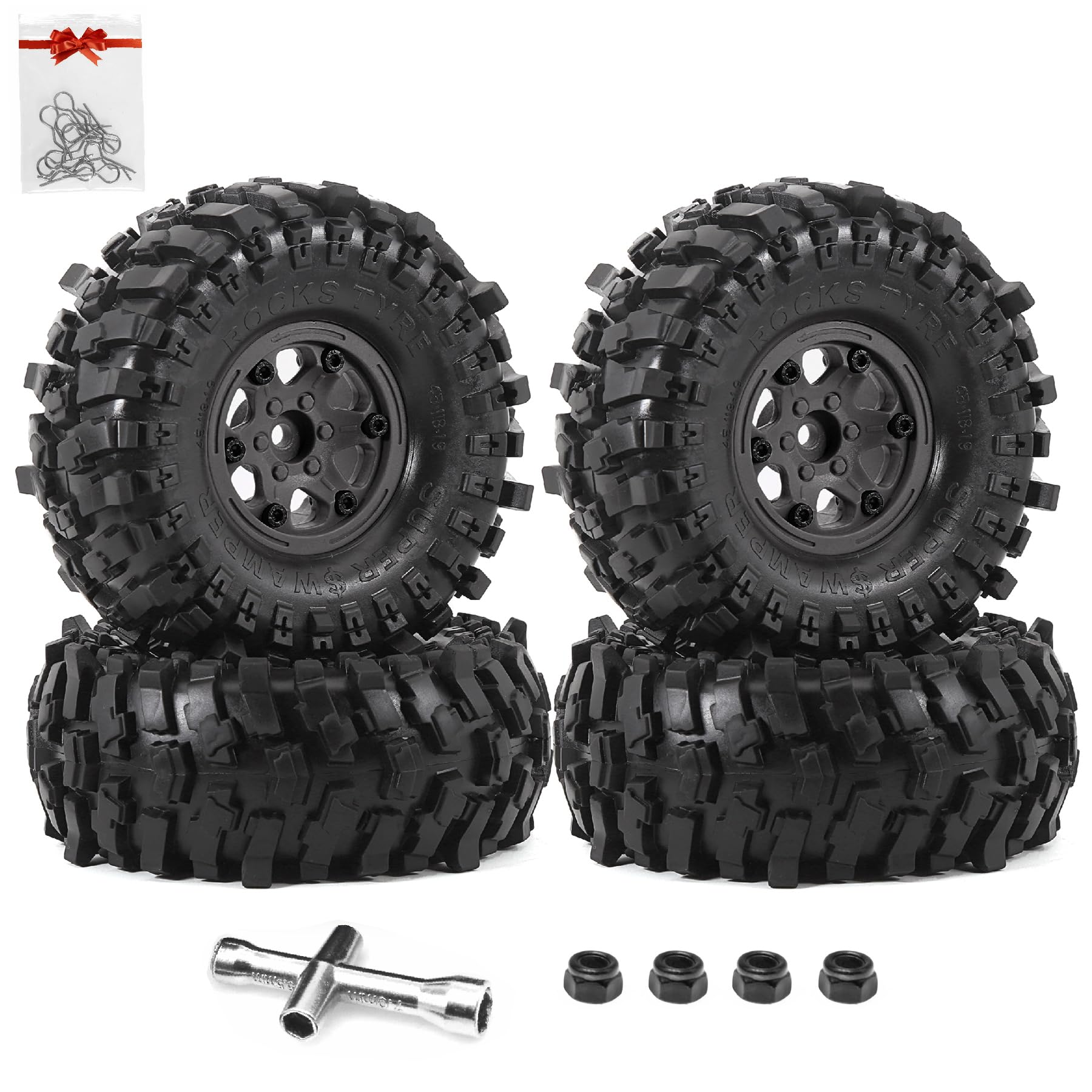 1.9 Beadlock Wheels and Tires(4pcs)， Multiple Colour Rc Wheels Suitable for All Terrain use，for 1/10 RC Crawler Car Axial SCX10 90046 UTB18 TRX4 SCX10