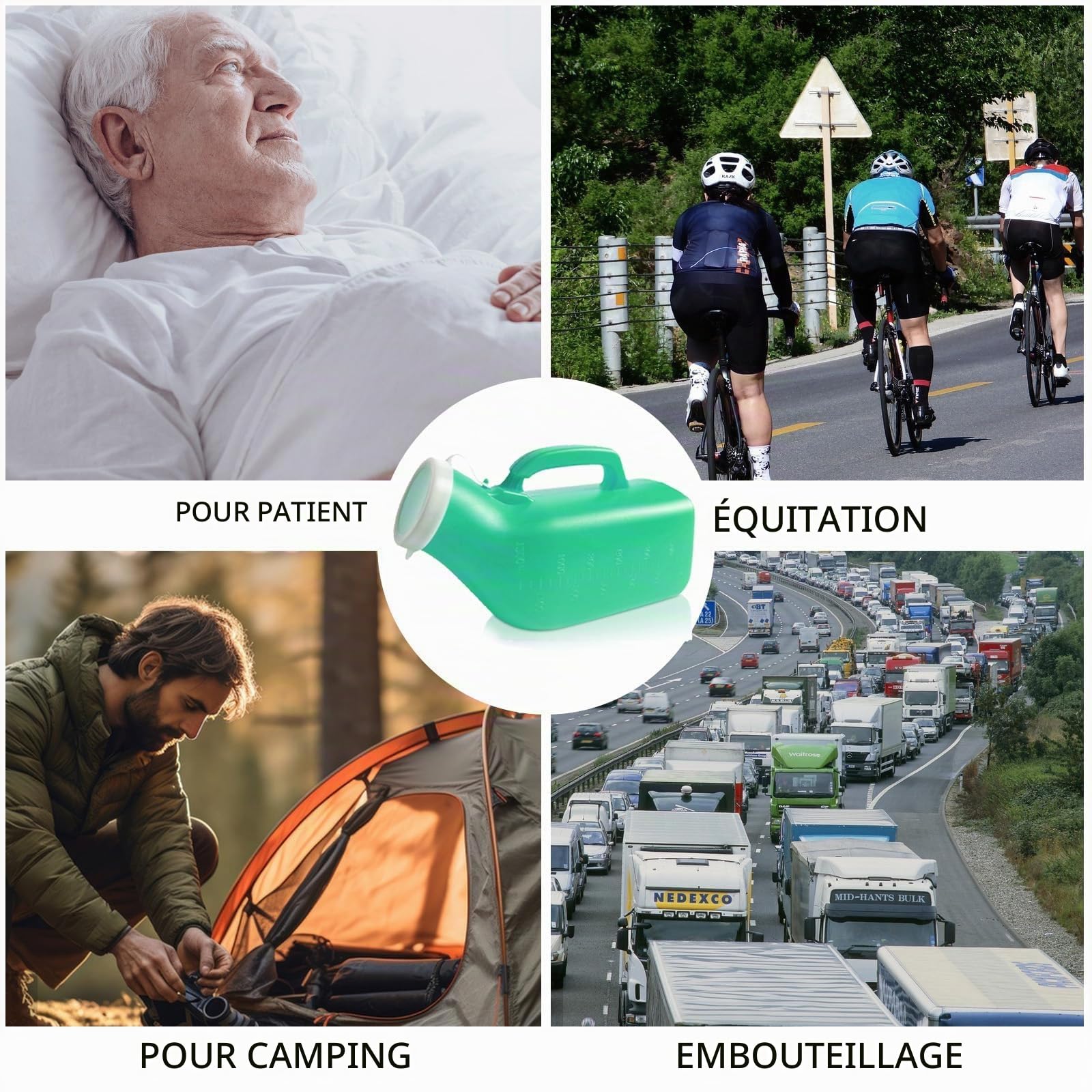 meleg otthon Bouteilles d'urine, urinoirs Portables pour Hommes, Anti-déversement 1200 ML pour hôpital, Incontinence, extérieur, Voiture, Voyage (vert-2-men)