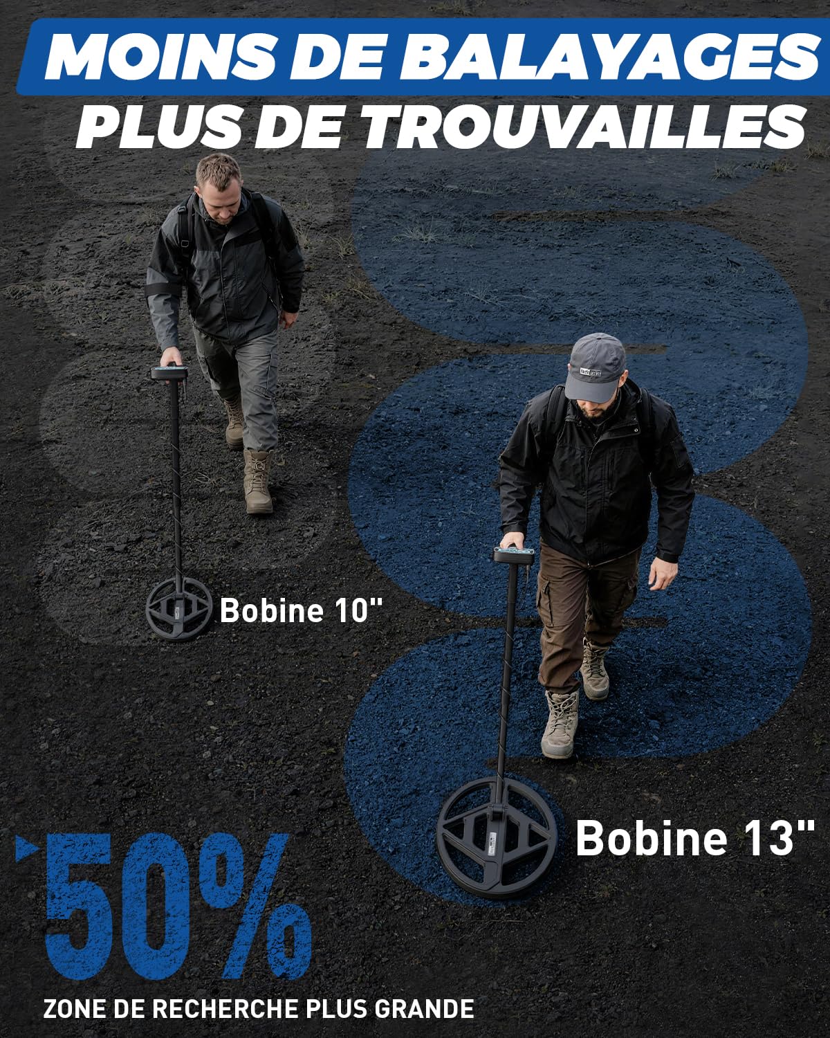 Hazlewolke Detecteur de Metaux pour Adultes Professionnel, 13" Grande Bobine Étanche, 5 Modes avec Pinpoint, Haute Précision & Forte Anti-Interférence, 7 Niveaux de Sensibilité pour la Détection d’Or