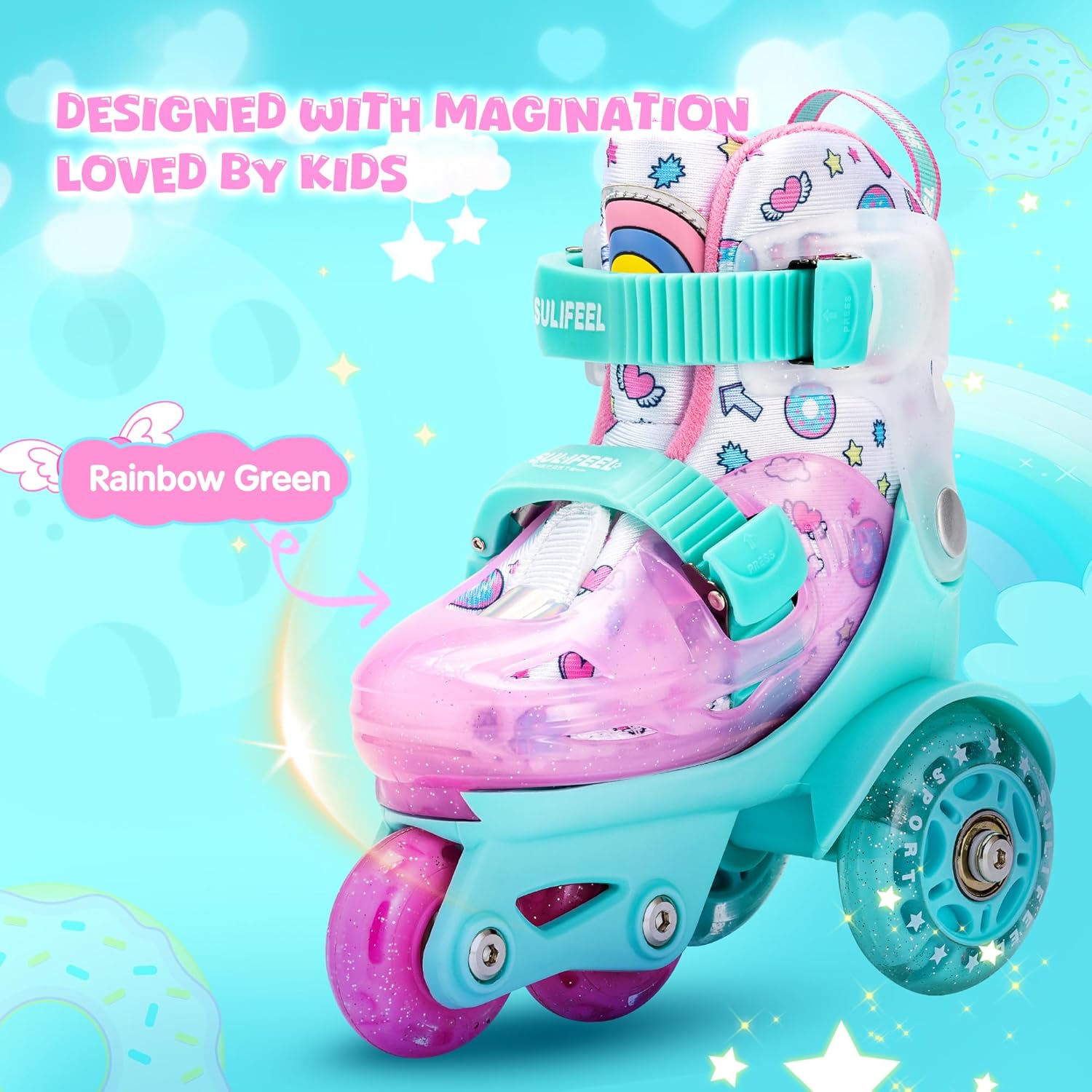 SULIFEEL Adjustable Roller Skates for Girls Boys Kids,Fun Illuminating Light Up Flash Wheels Three-Point Type Balance Suitable for Beginners Indoor Roller Skating - Image 2