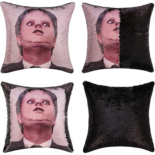 The Office Merchandise Prison Mike Throw Pillow Cover Sequin Magic Pillow Case Decorative Cushion Cover 16x16 Inches for Bedroom Sofa (Dwight Schrute)