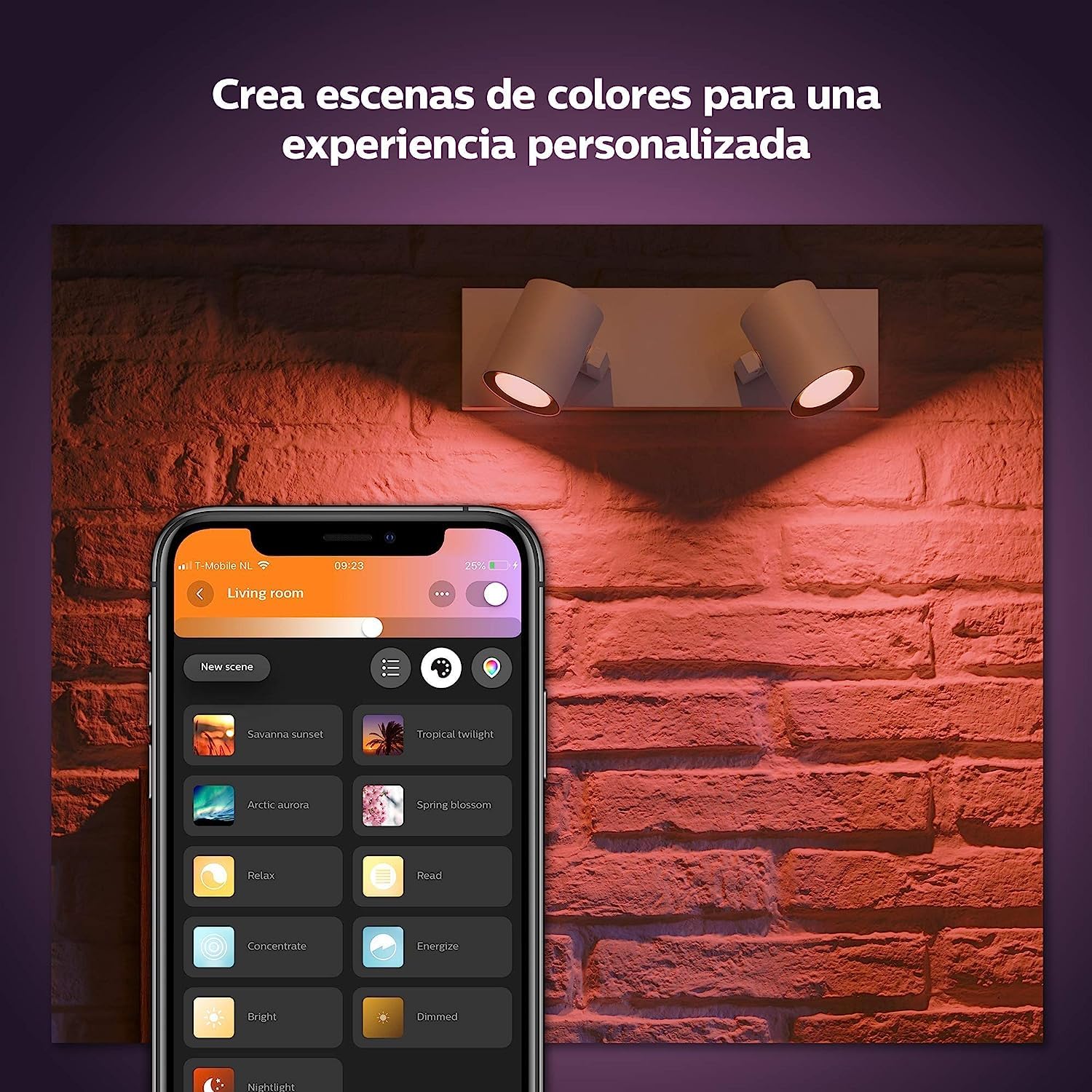 Philips Hue - Lámpara LED inteligente Philips Hue Argenta, 5.7W-350 lúmens, Luz Blanca y de Colores, Compatible con Alexa y Google Home, 2 Focos LED, Blanco
