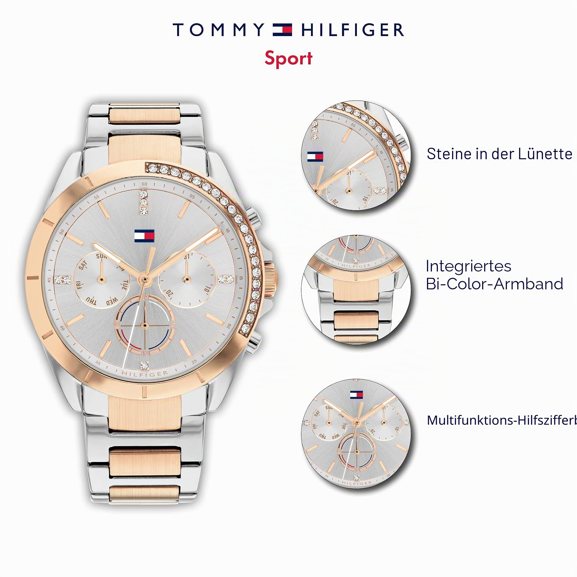 Tommy Hilfiger Multi Zifferblatt Quarz Uhr für Damen mit Edelstahlarmband - Erhältlich aus Gold oder Silber