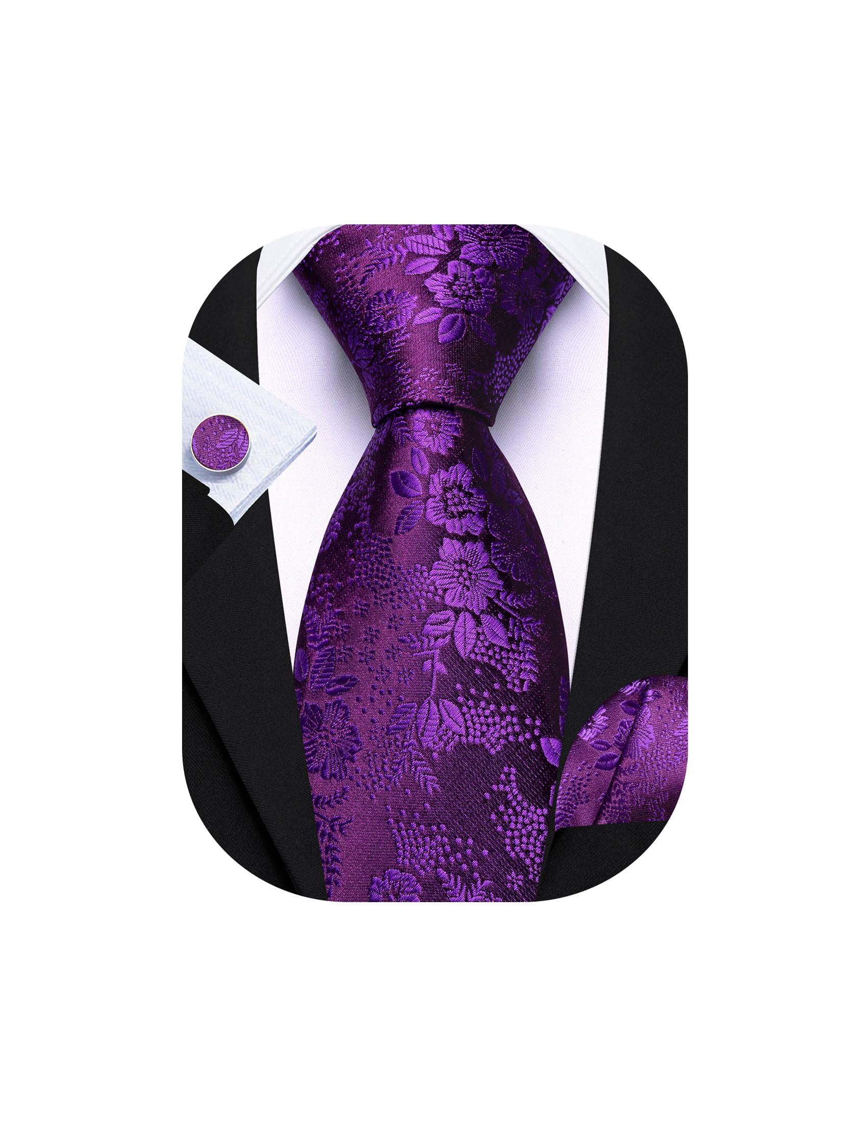 Barry.Wang Men Tie Set Floral Paisley Silk Necktie Pocket Square Cufflinks