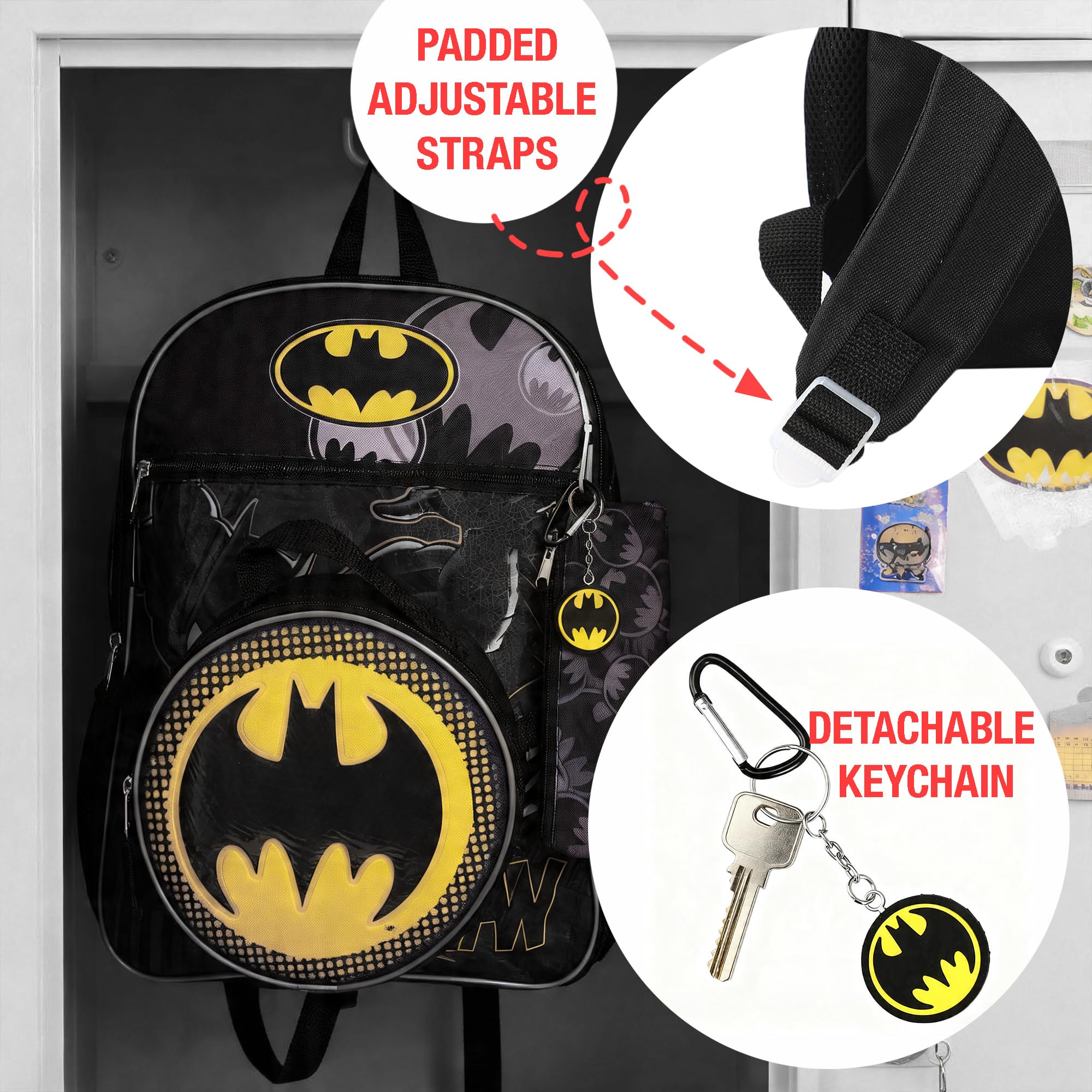Bioworld Batman 5-Piece Backpack Set (Little Big Kid) Mochila, Gris, Talla única para Hombre