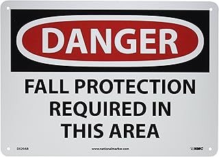 NMC D529AB DANGER - FALL PROTECTION REQUIRED IN THIS AREA - 14 in. x 10 in. Aluminum Danger Sign with White/Black Text on Red/White Base