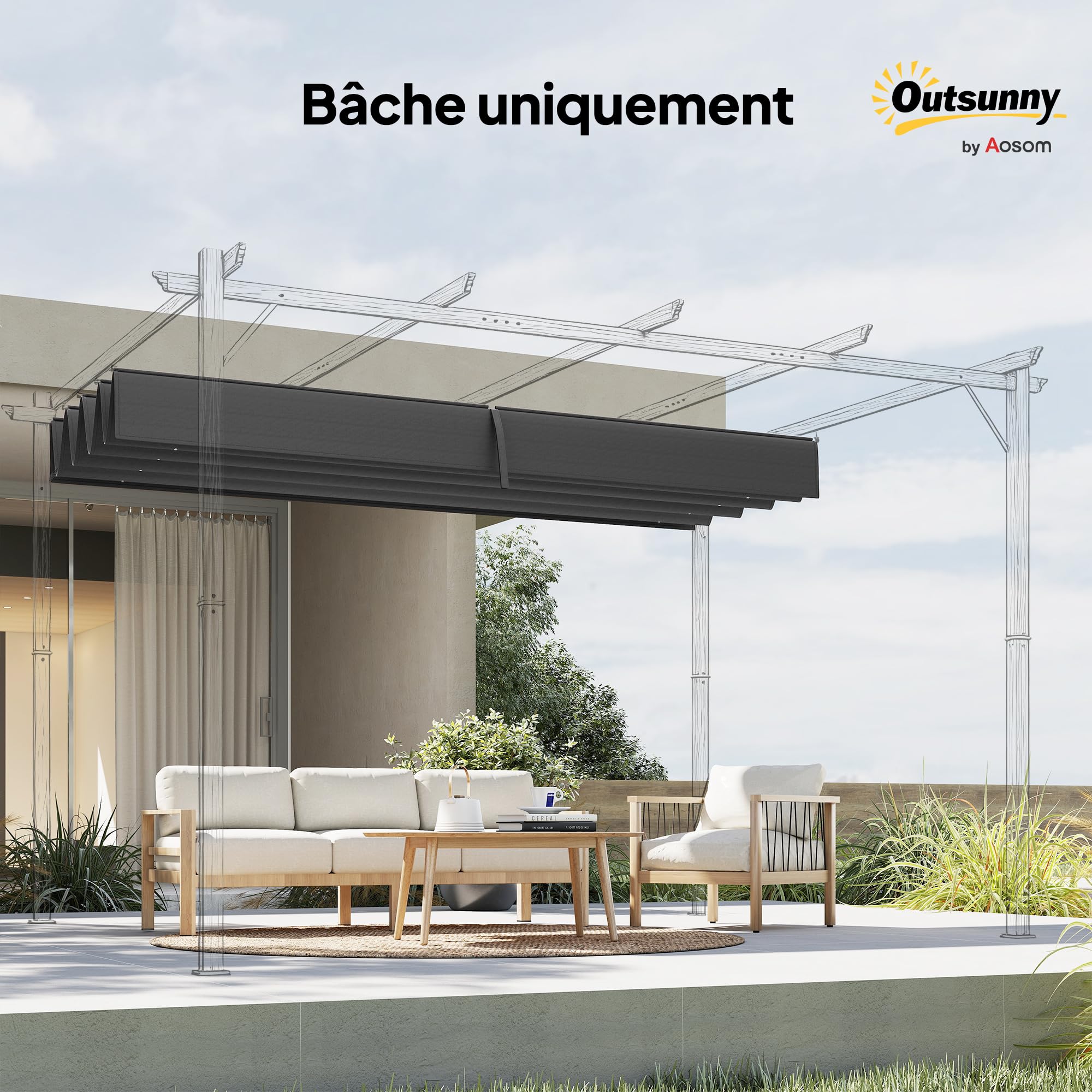 Outsunny Toile de Toit de Rechange pour pergola Toile de Remplacement Protection Solaire Anti-UV 30+ 286 x 245 cm, pour pergola de 3 x 2 m, auvent Uniquement Gris foncé