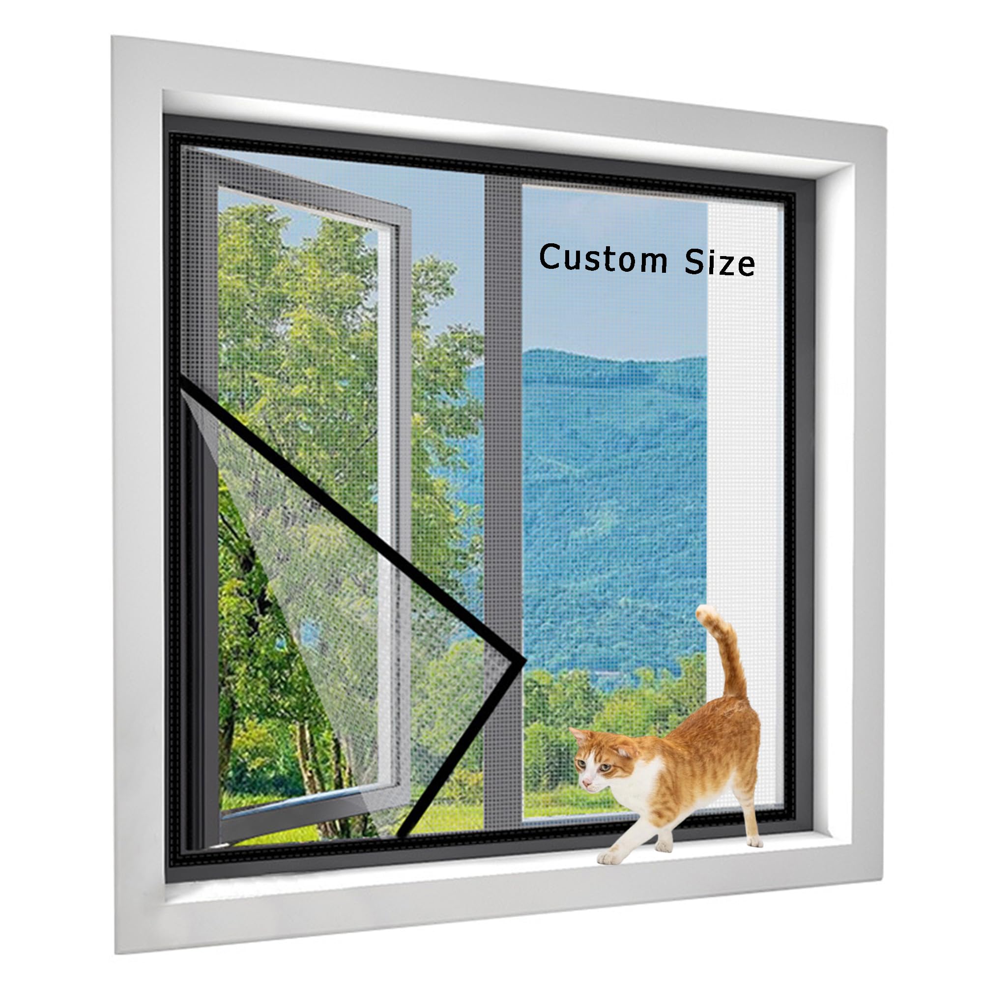 Custom Window Protection for Cats, Cat Safety Net with Zipper, Fly Screen Mosquito Self-Adhesive Netting, Balcony Window Safety Screen Mesh with Zipper