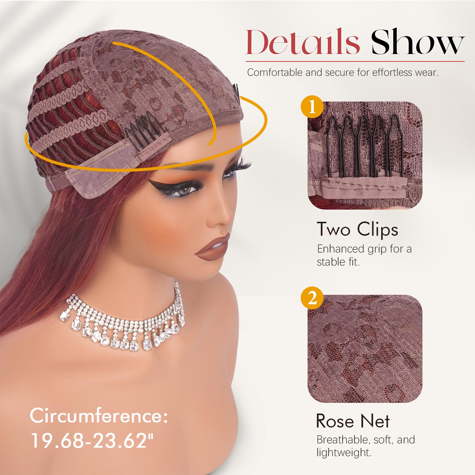 Sofeiyan Pelucas Mujer pelo Natural con Flequillo, 40 cm Burdeos Rojo Oscuro Sintético Resistente al Calor Peluca Largas Rectas,Cabello Layered para Fiestas Diarias y Cosplay