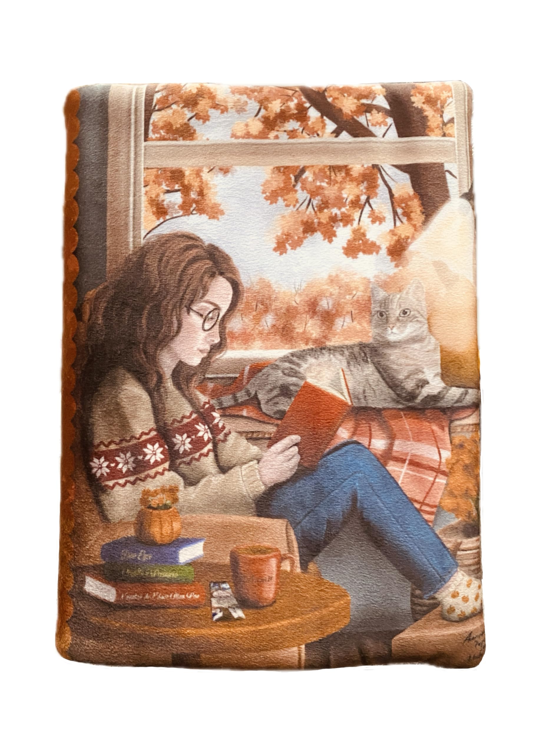 Funda artesanal solapa ajustable Junto a la ventana + marcapáginas de regalo, funda de terciopelo, acolchada. Regalo ideal para personas lectoras