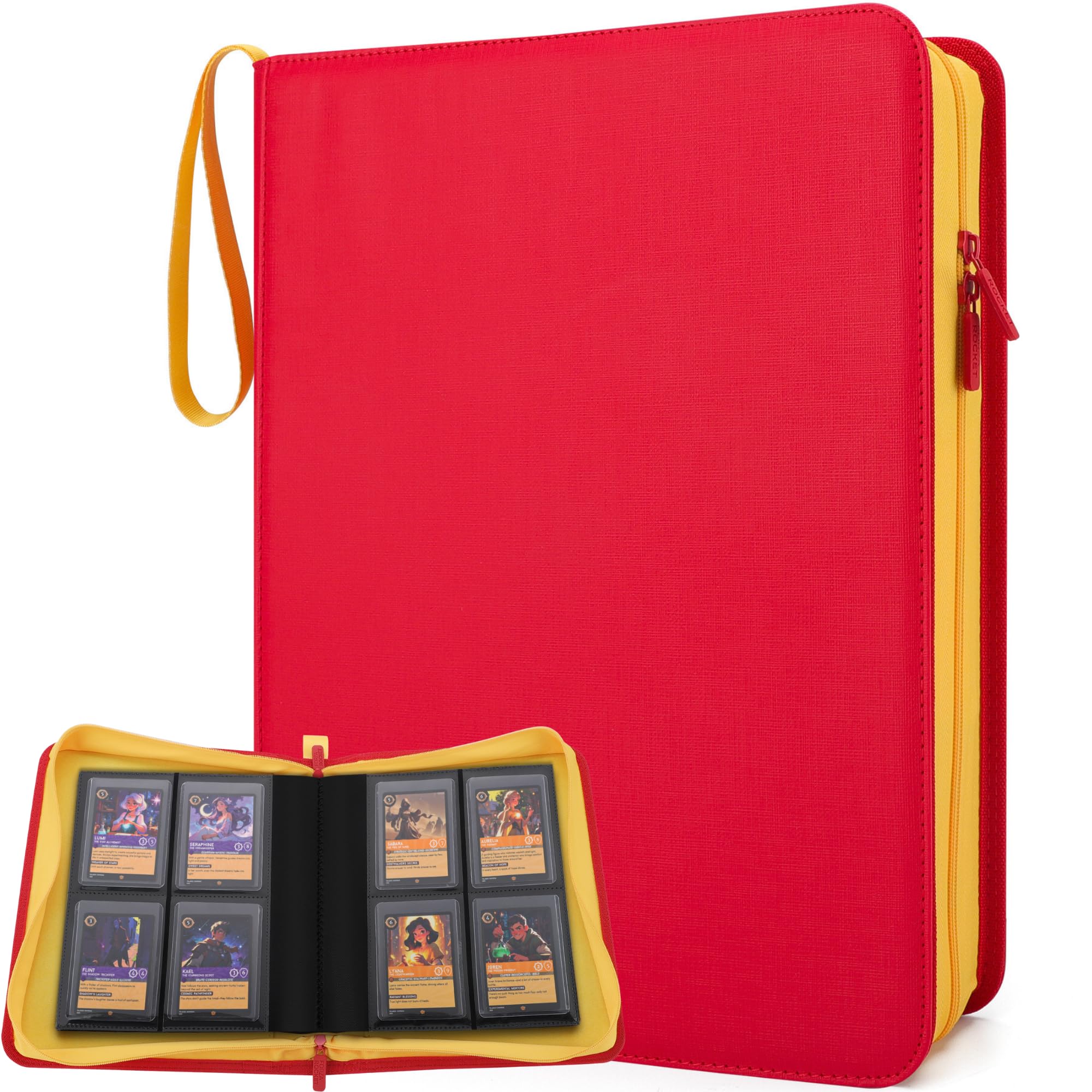FORZAROCKET 4-Pocket Small Binder for Toploaders - Holds 144 Top Loaders, Ringless, Waterproof PU Leather, for Sports & Trading Cards (Lava Red Limited Edition)