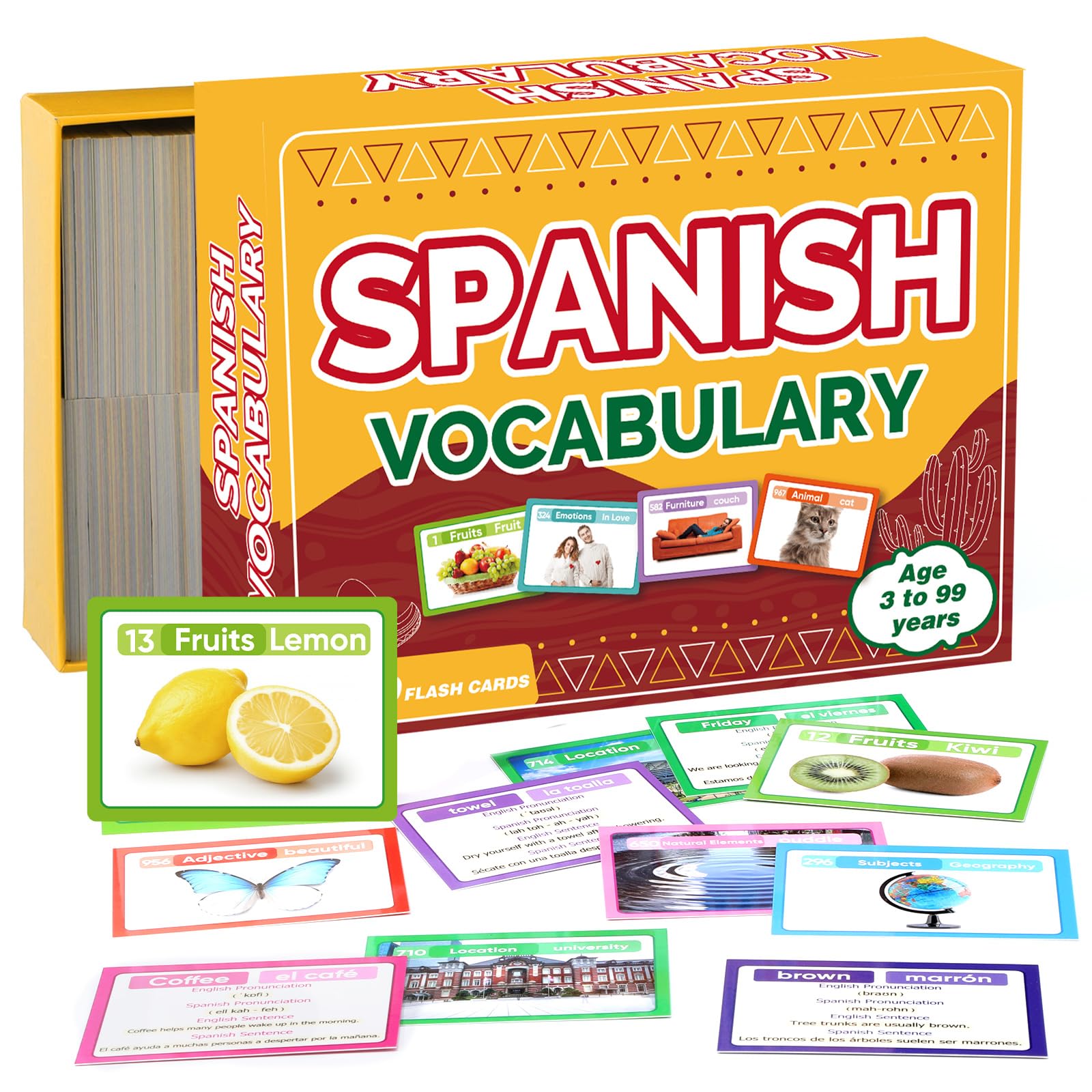 Photo 1 of 1000 Spanish Vocabulary Flash Cards English Spanish Example Sentences Pronunciations Learning Cards for Adults Beginners School Home Travel Memory Quick Reference Educational Bilingual Language