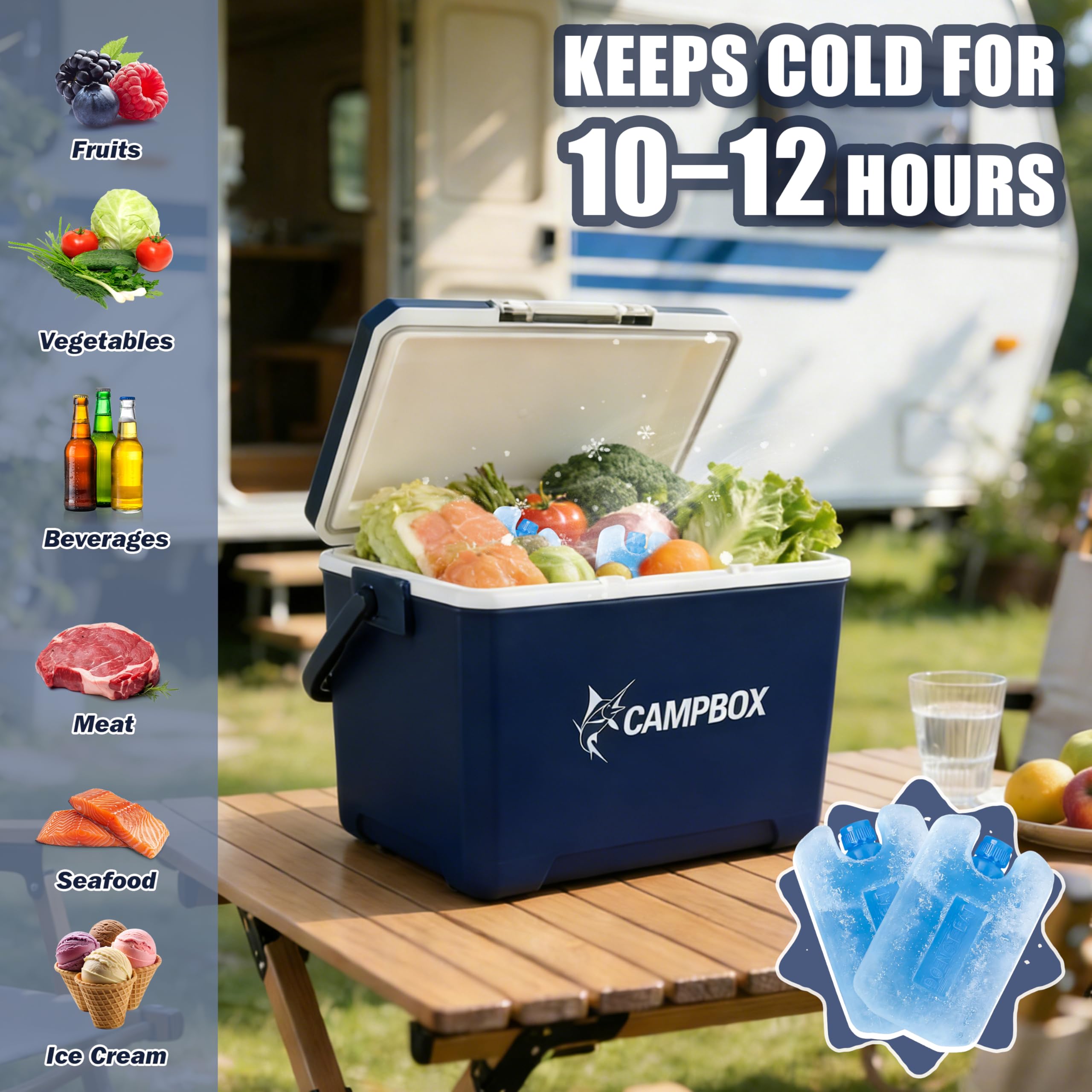JONRRYIN Frigorifero Passivo 24 L, Frigo Portatile Mantiene il Freddo Fino a 12h, Borsa Frigo Rigida con 2 Tavolette di Ghiaccio, Borsa Termica per Campeggio, Spiaggia, Picnic, Escursioni