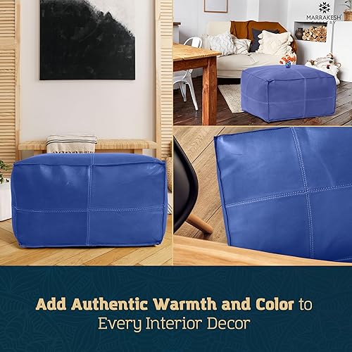 Miniatura 60 de Marrakesh Gallery Funda otomana de cuero - Puf cuadrado marroquí, sala de estar, dormitorio otomano Marrón,Beige Bronceado,Azul,Marrón (Dark
