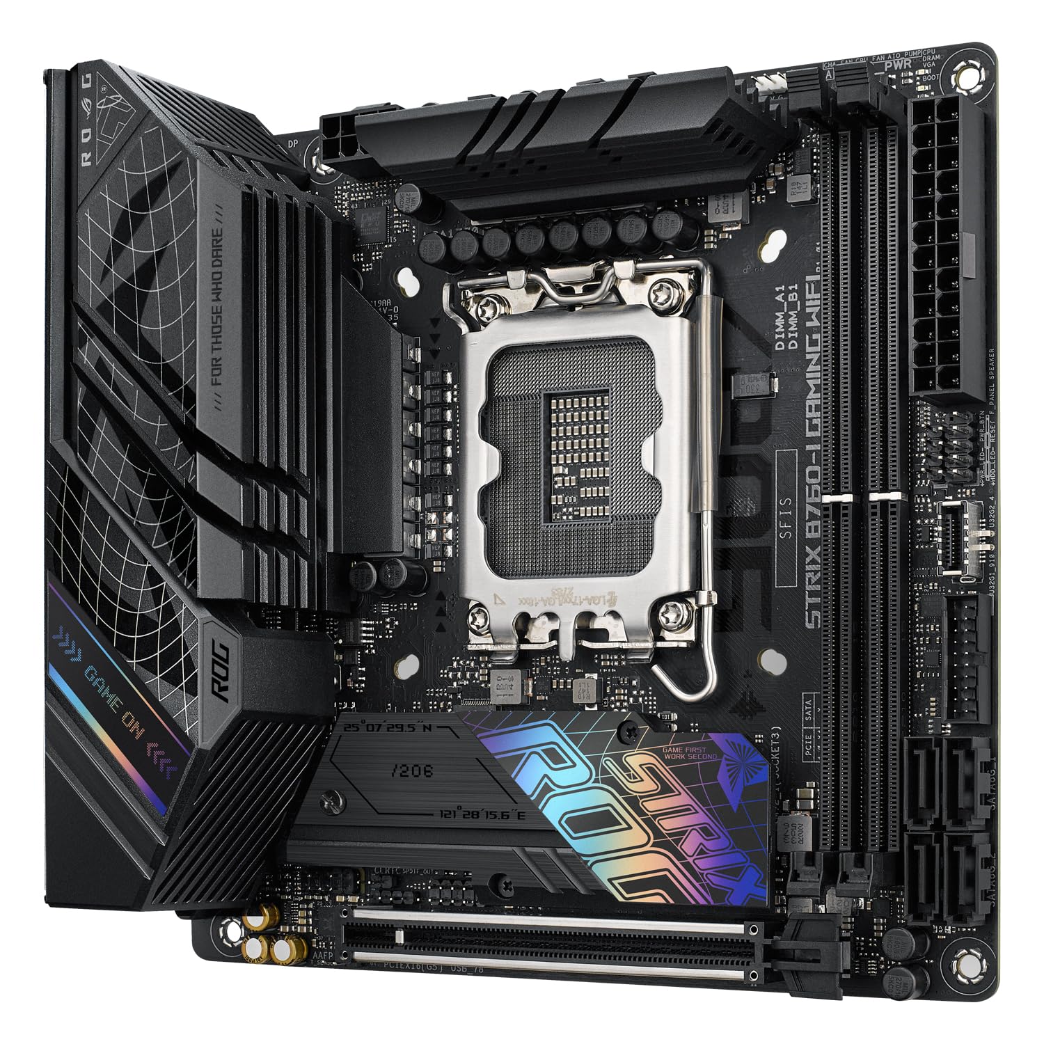 ASUS ROG Strix B760-I Gaming WiFi - Placa Base Intel B760 (LGA 1700 Mini ITX, 8+1 DrMOS, DDR5 hasta 7600 MT/s, PCIe 5.0, Dos Ranuras M.2, WiFi 6E, USB 3.2 Gen 2x2 Type-C y Aura Sync RGB), Negro — view 9