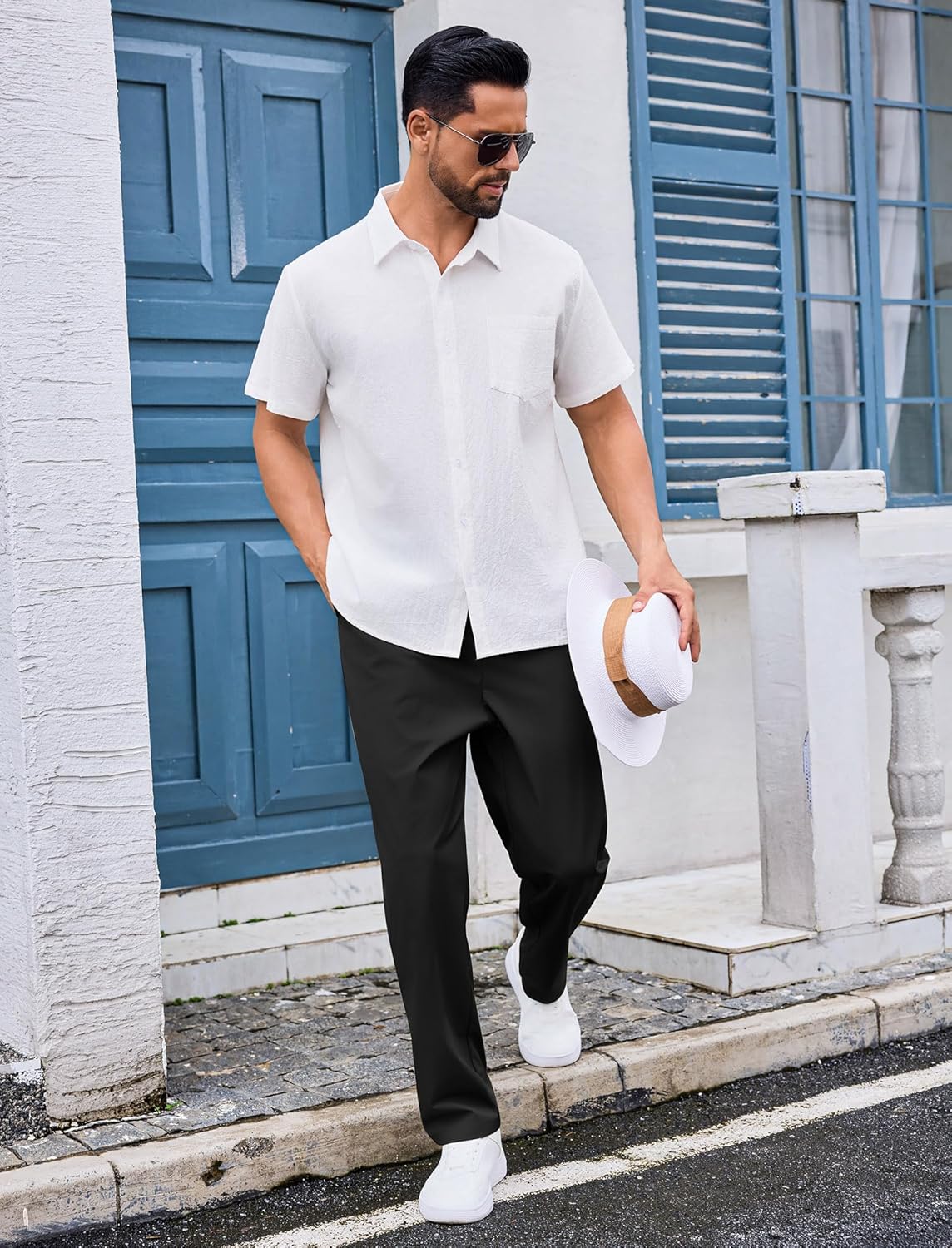 Men's Office Business Pants Quick-Drying Straight Leg Pants with Pockets Golf Work Pants - Image 5