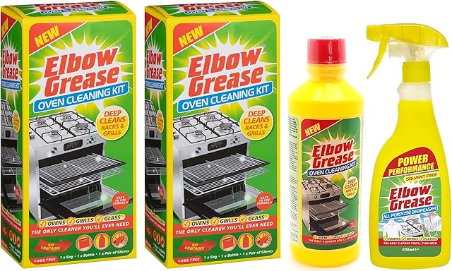 2 Packs of Elbow Grease Oven Cleaner for Domestic Ovens and BBQ - 2X 500 ML Bottle - Bags and Gloves Included - Complete Oven cleaning kit with Elbow Grease All Purpose Degreaser 500 ml
