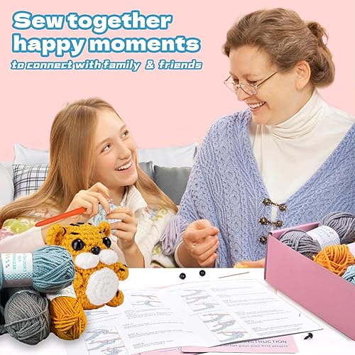 Miniatura 7 de Kit de ganchillo para adultos principiantes, kits de tejido de animales lindos (koala, tigre, elefante) con tutoriales en video paso a paso, juego