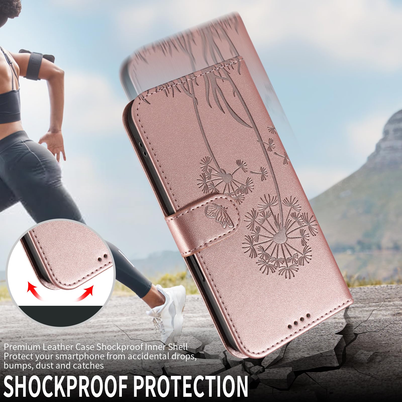 Handyhülle für Samsung Galaxy S10 Hülle, Premium PU Lederhülle Klappbar Tasche Klapphülle mit Magnet Kartenfach Standfunktion Schutzhülle für Galaxy S10, Roségold