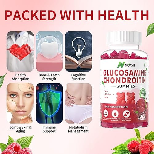 Miniatura 6 de NOAVII Gomitas de condroitina de glucosamina con MSM y saúco extra fuerte, apoyo articular, suplemento antioxidante de apoyo inmunológico para