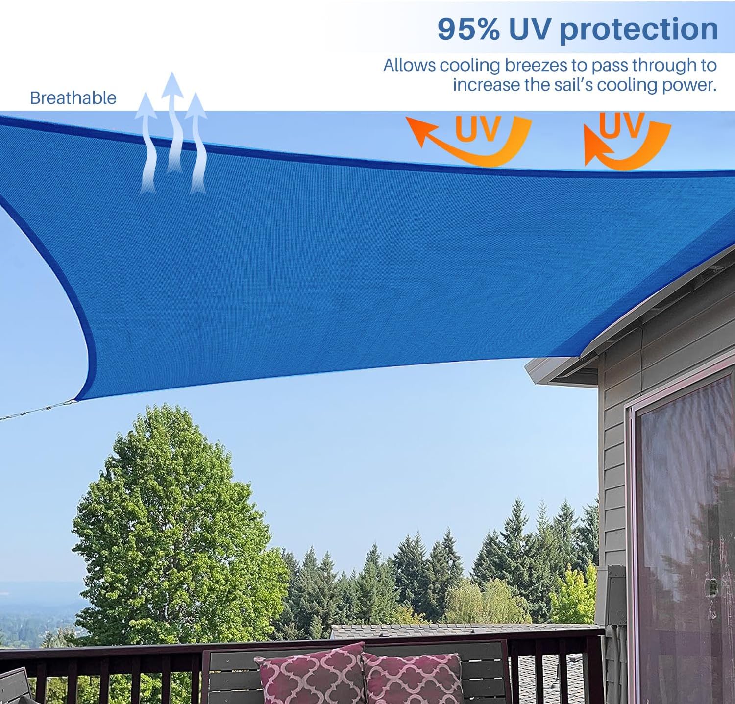 E&K Sunrise 8' x 8' Sun Shade Sail Rectangle Canopy Shade Cover UV Block for Patio Backyard Garden Outdoor (Blue)