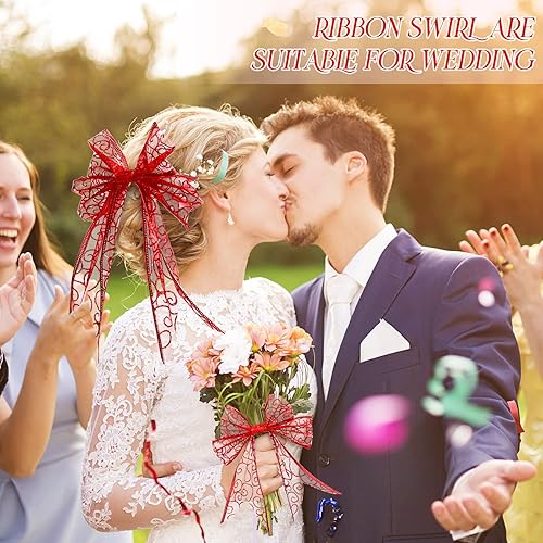 Miniatura 7 de WILLBOND 80 yardas, 2 rollos de cinta navideña con alambre de organza con purpurina para guirnalda de árbol de Navidad, cinta transparente en