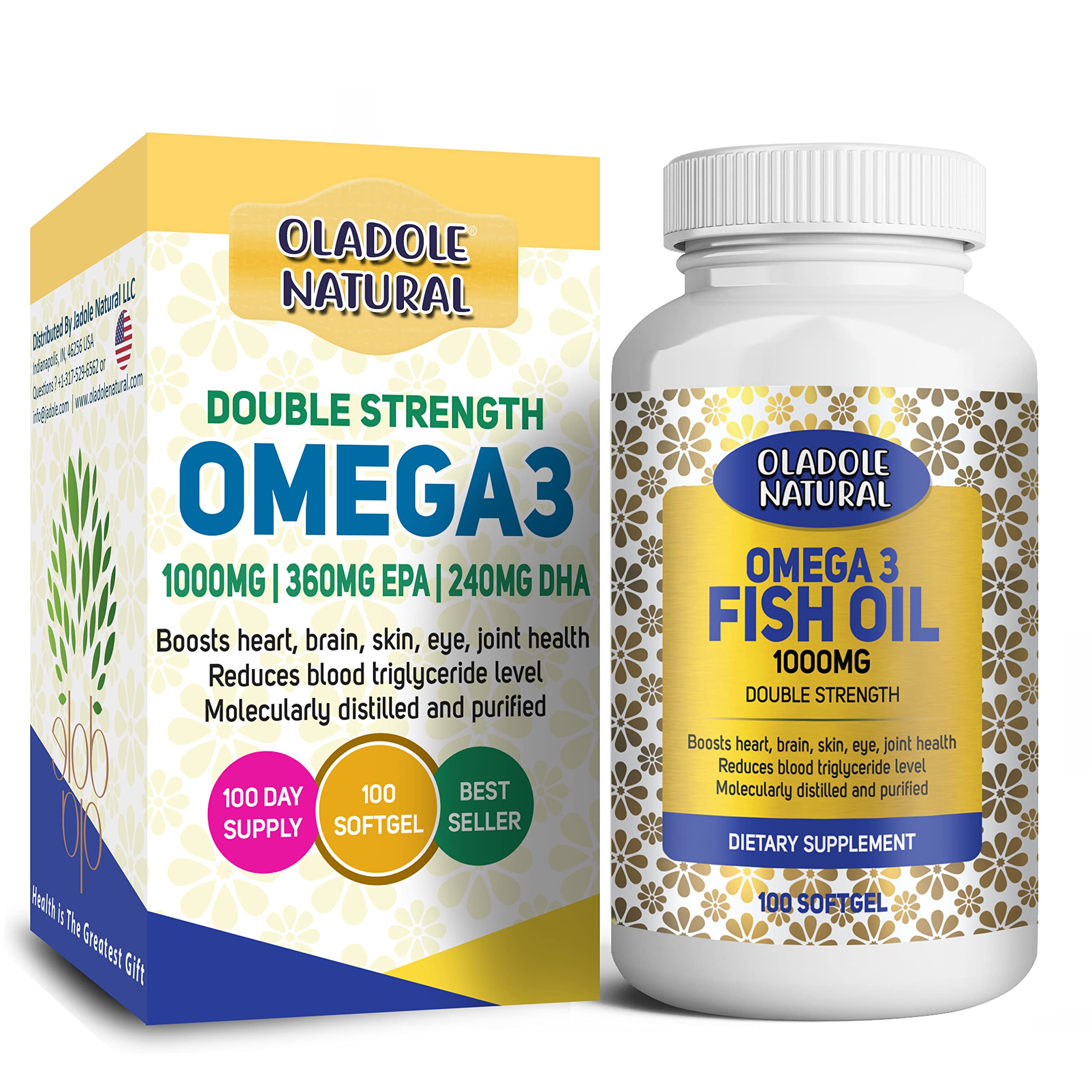 Buy Oladole Natural Omega 3 Fish Oil 1000 mg 360 EPA 240 DHA Double ...
