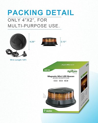 Miniatura 6 de Agrieyes Luz ámbar de 4.2 pulgadas, 7 modos intermitentes de advertencia de seguridad magnéticas, luces estroboscópicas LED de emergencia para