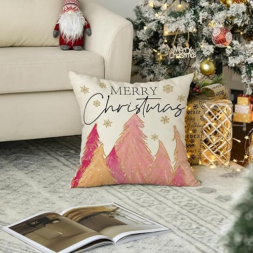 Miniatura 5 de AVOIN colorlife Funda de almohada roja con diseño de árbol de Navidad, 18 x 18 pulgadas, decoración para sofá