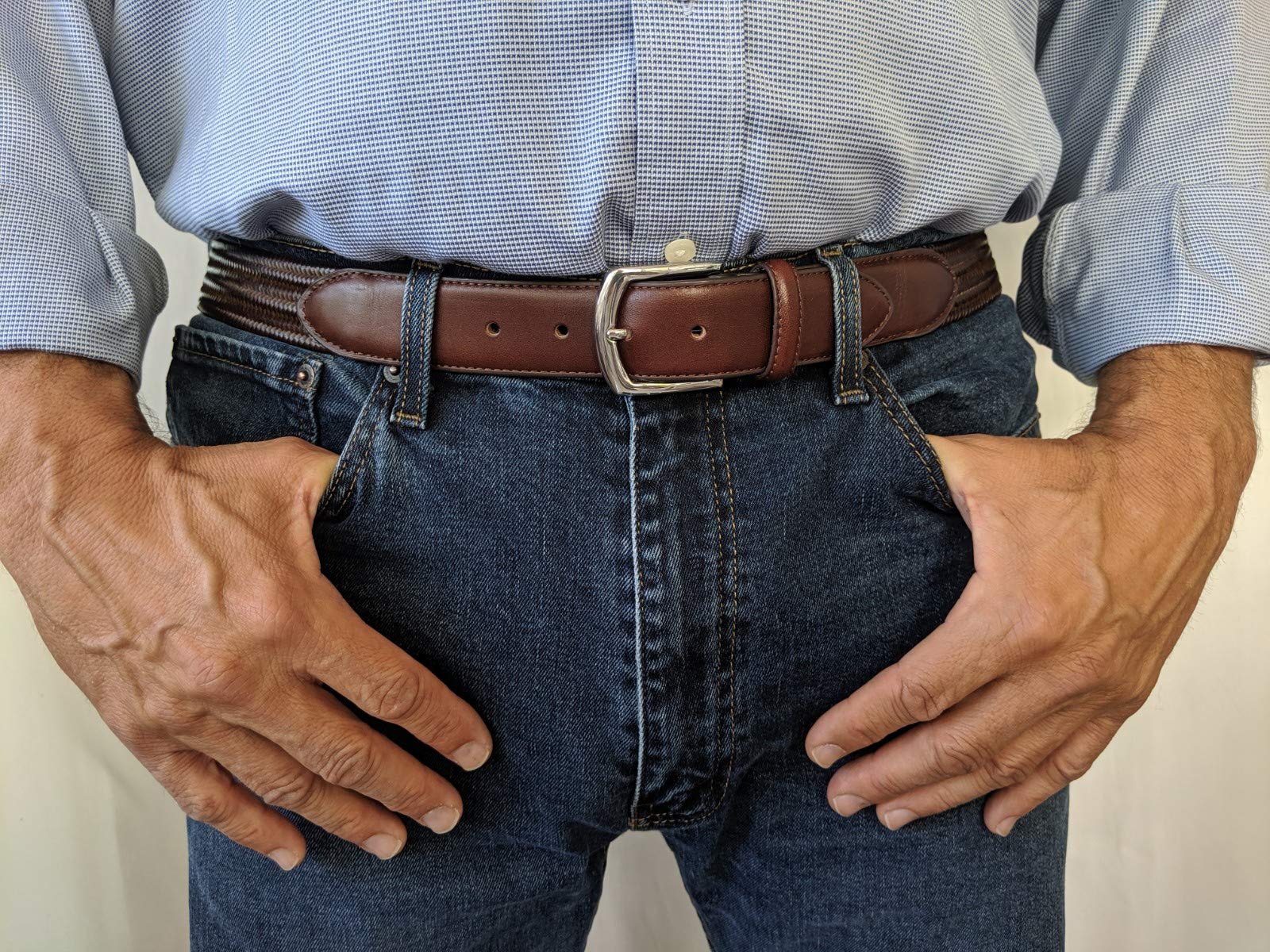 Stretch-Leather-Belt (Large, Brown)