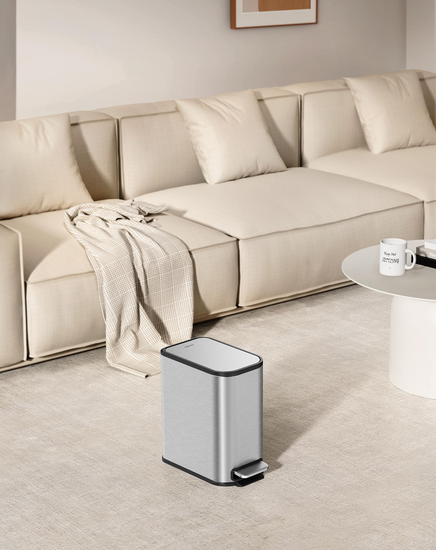 Cesun Silberner Badezimmer-Mülleimer, kleiner Mülleimer mit Deckel, schmaler Metall-Mülleimer mit Fußpedal, Abfalleimer für Badezimmer, Schlafzimmer, Büro, Silber, 5 Liter