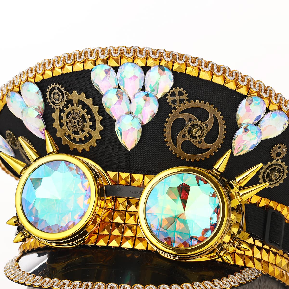 GRACEART Musica Festival Cappello Paillettes Militare Capitano Cappello A Cima Adulti Halloween Steampunk Copricapo Cappellini con