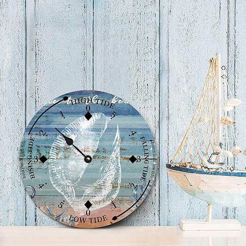 Miniatura 4 de Gone to The Beach Tide Clock Beach Ocean Time Wood Tidal Clock with High Tide Low Tide Non-Ticking Battery Operated Tide Clock 10" Tide Movement