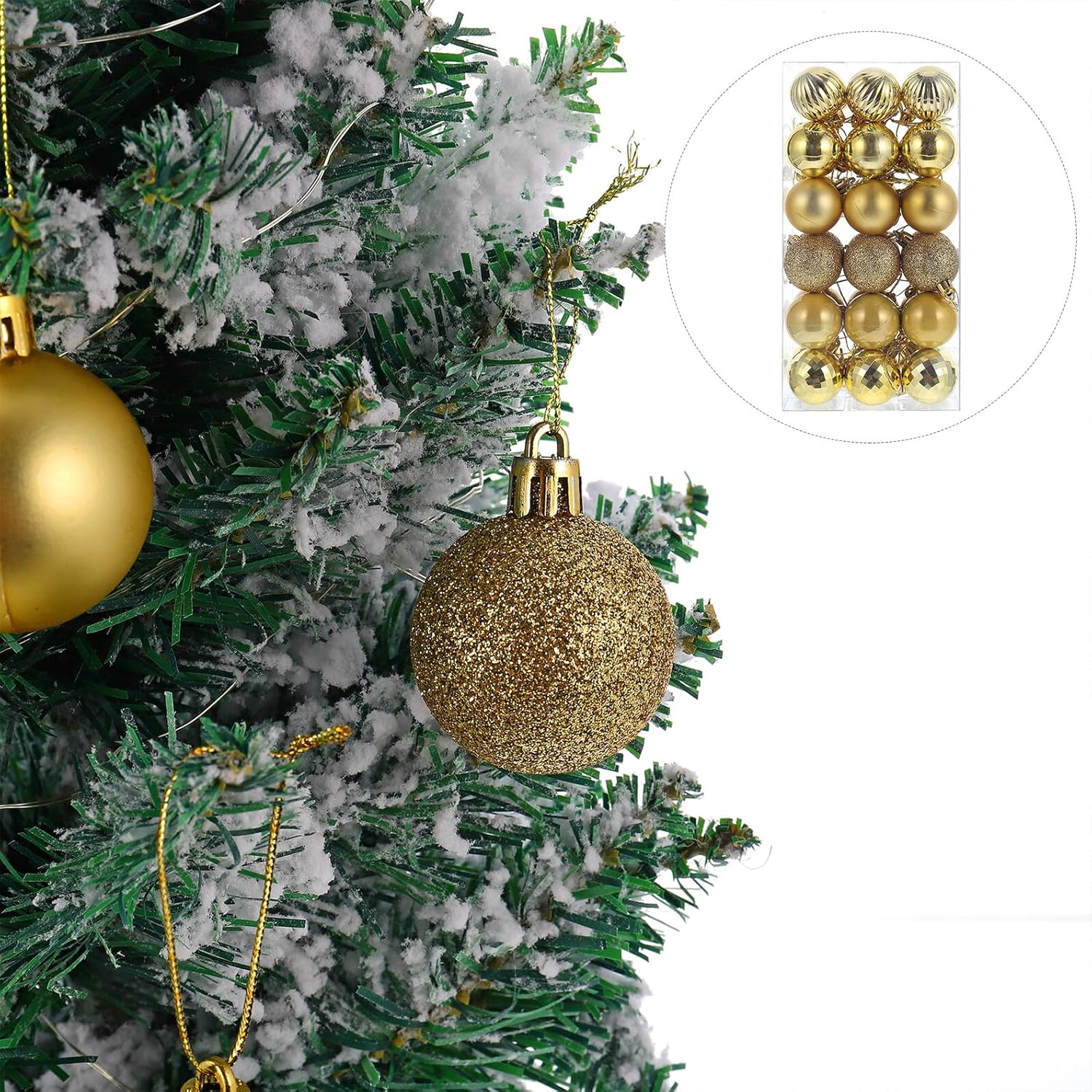 36pcs 4cm Gold Shatterproof Decorative Christmas Balls Hanging Ornaments for Tree Holiday Party Decor Set