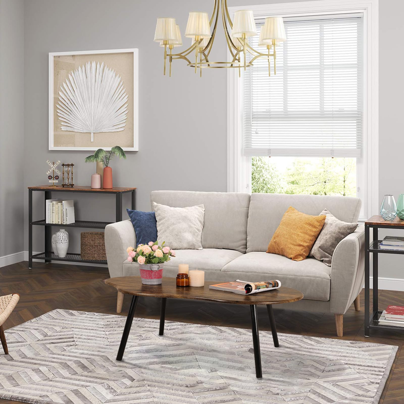 Mesa de centro pequeña con forma de nube, mesa de centro industrial, mesas de centro irregulares de madera, estilo de mediados de siglo, muebles decorativos para sala de estar, espacios 4